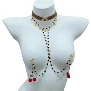 Glitzernde Schichten Schmetterling Quaste Körperkette Luxus Mode Kirsche Brustkette Schmuck