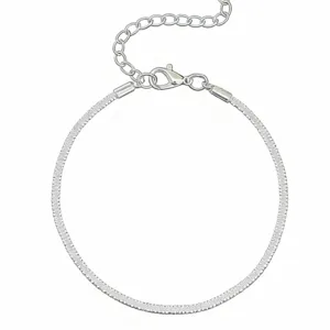 Minimalist silver flat snake chain necklace for women, elegant clavicle chain with extension.