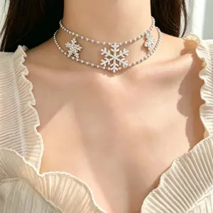 Silver Snowflake Clavicle Chain Alloy Rhinestone Necklace Casual Elegant Fashion Jewelry For Women Daily Wear