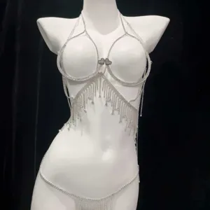 Chaîne de poitrine longue en strass chaîne de corps en cristal pour fête de plage