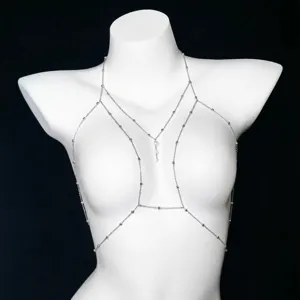 Fashion silver rhinestone bead body chain sexy chest necklace women summer jewelry accessory