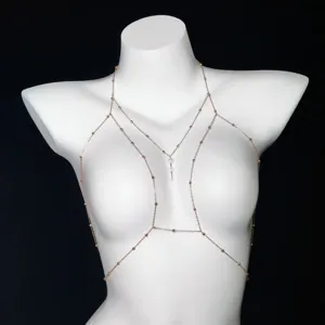 Exquisite women rose gold body chain multi-layer bead pendant hot sexy chest jewelry