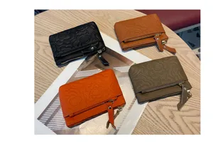 Multi-color genuine leather embossed coin purse and card holder set for women daily use detail view