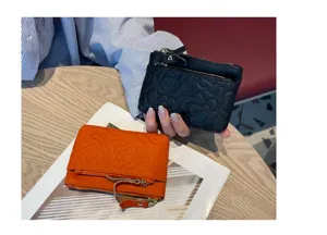 Genuine leather embossed coin purse women top layer cowhide small wallet card holder case