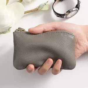 Genuine Leather Mini Coin Purse Women Short Double Zipper Wallet Small Key Pouch Card Holder Change Bag