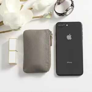 Genuine leather mini coin purse for women, short double zipper wallet with key holder.