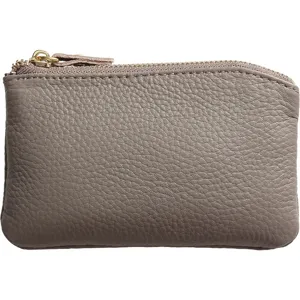 Genuine leather mini coin purse for women, compact double zipper wallet for keys and coins.