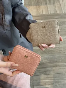 Genuine leather women short wallet compact coin purse cowhide chic designer card holder
