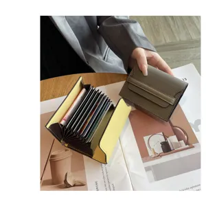 Genuine leather card holder multi slot mini wallet simple fashion small card organizer case