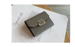 Porte-carte en cuir gris minimaliste portefeuille compact à fentes multiples avec fermoir doré chic