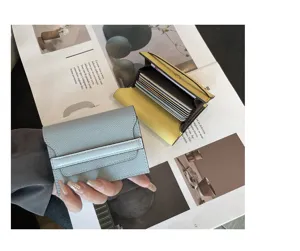 Genuine leather multi-slot card holder compact minimalist mini wallet detailed view