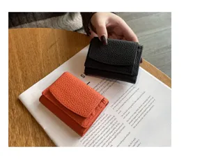 Genuine leather women short wallet minimalist coin purse retro card holder mini wallet