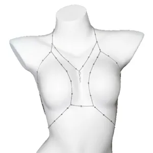 Silver body chain harness necklace with beads and pendant for women fashion jewelry sexy accessory