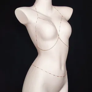 Fashion sexy rhinestone body chain for women, simple geometric design chest and waist chain jewelry.