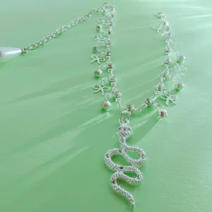 Women Retro Double Layer Snake Pendant Anklet Gold Silver Plated Rhinestone Bowknot Chain Beach Foot Jewelry