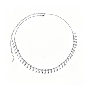 Chaîne de taille brillante argentée à cristaux gland chaîne de corps sexy pour femmes mode