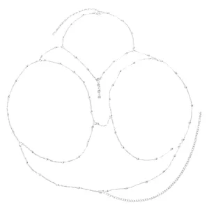 Silver multi-layer body chain sexy collarbone necklace for women fashion jewelry accessory.