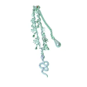 Layered rhinestone snake pendant anklet, retro summer beach foot jewelry chain for women.