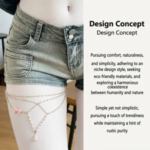 Multi-layer pearl thigh chain, fashion alloy leg chain with cute bow detail for beach and party.