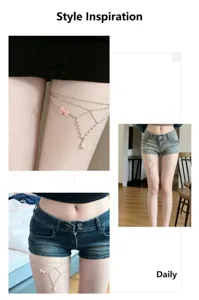 Multi-layer pearl thigh chain with pink bow, trendy alloy leg chain jewelry for women.