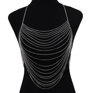 Sexy multi-layer rhinestone body chain harness necklace for women fashion jewelry accessory