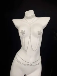 Rhinestone body chain set with star pasties and layered waist chain for women festival party.