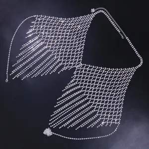 Sparkling rhinestone body chain tassel bra chain for women nightclub festival jewelry.