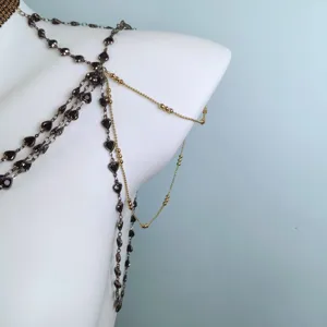 Gothic multi-layer body chain shoulder necklace dark style metal tassel jewelry accessory