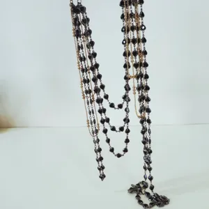 Multi-layer black heart bead long necklace and body chain for women trendy dark gothic style