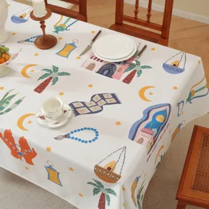 Mittlerer-Osten-Stil Polyester Tischdecke mit Stern, Mond und Schloss Muster für Esszimmer.