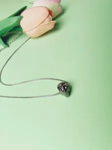 Close-up detail view of gothic style dark skull pendant necklace with sleek snake chain.