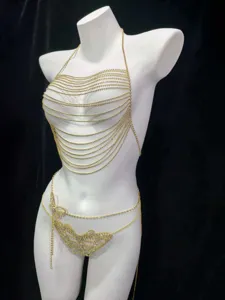 Sexy rhinestone body chain for women, crystal chest and waist jewelry, backless party clubwear.