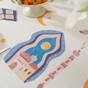 Polyester Tischdecke mit orientalischem Schloss Sternen und Mond Motiv für Esstisch.