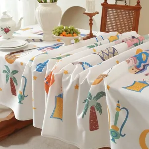 Orientalischer gedruckter Tischtuch Polyester Palme Schloss Esstisch Abdeckung Dekoration