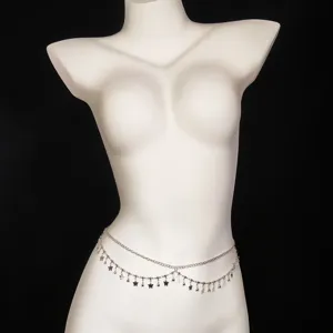 Silver multi-layer waist chain body chain with cute butterfly pendants for women and girls.