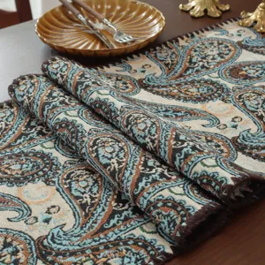 Runner da Tavola Jacquard Paisley Vintage Retro Floreale Copertura Tavolo Casa Elegante