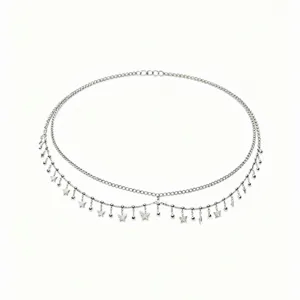 Silver Butterfly Metal Tassel Waist Chain Rhinestone Multi Layer Body Jewelry for Women