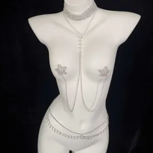 European American Bikini Rhinestone Body Chain Multi Layer Metal Tassel Waist Chain Butterfly Chest Chain Fashion Jewelry