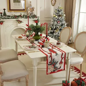 Christmas table runner festive jacquard holiday dining table decoration fabric cover