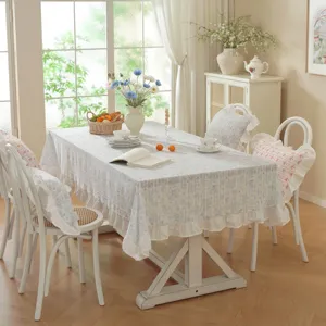 Pastoral cotton floral tablecloth with ruffles elegant dining table cover for home decor