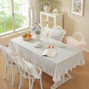 Cottagecore floral tablecloth set with ruffled edge pastoral style dining table cover decor