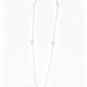 Silver glasses chain with sparkling rhinestone beads and elegant faux pearls for daily wear.