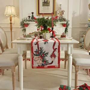 Christmas Table Runner Festive Yarn Dyed Jacquard Polyester Cotton Tablecloth Bed End Runner Holiday Home Decor