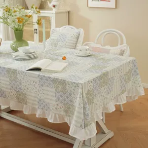 American cotton jacquard printed tablecloth patchwork ruffle dining table cover cloth