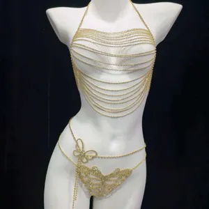 Sexy Rhinestone Body Chain Halter Bikini Chest Waist Jewelry for Women Main Display