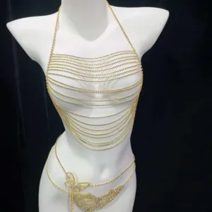 Sexy gold rhinestone body chain multi-layer bra chain crystal waist jewelry for women