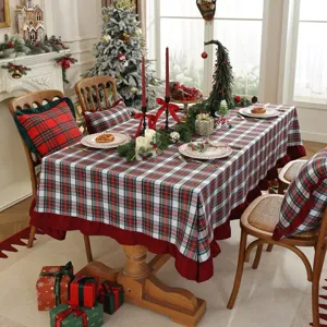 Nappe de Noel rouge et verte a carreaux volant nappe de table festive pour decoration fete