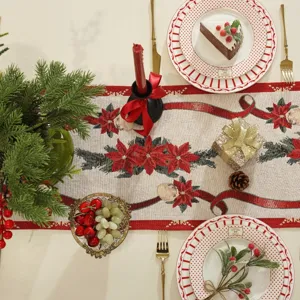 Christmas jacquard table runner festive holiday party dining table decor polyester cotton