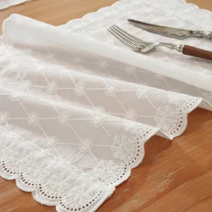 Bianco cotone ricamato runner da tavolo tovaglietta pizzo stile francese rustico arredamento