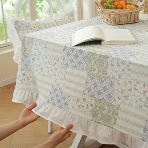 American style pure cotton jacquard tablecloth with patchwork and ruffles for dining table.